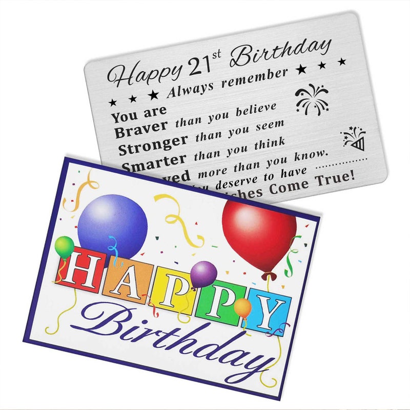 DEGASKEN Happy 21st Birthday Card  21 Year Old Birthday Gifts for Men Women Him  Permanent Engraved Steel Wallet Card - Image 5